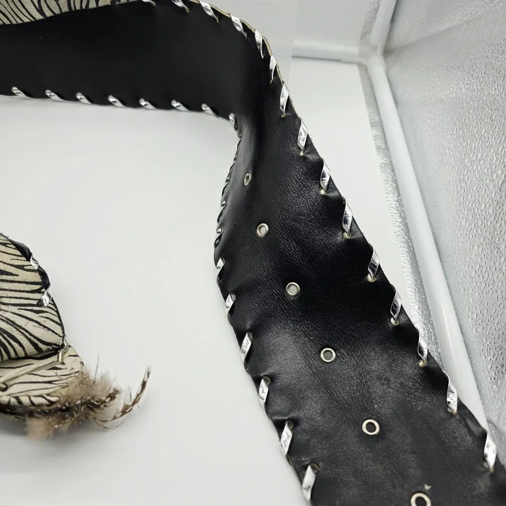 Handmade Leather Agate Geode Stone Belt Zebra Print Wearable Art 36 x 3.5